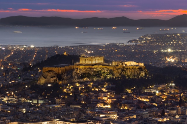 Acropolis Athens Illuminated Sunset Skyline